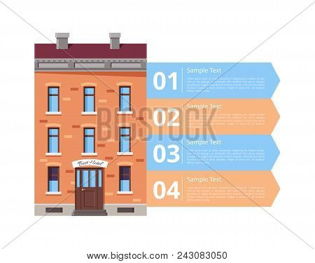 Hotel Services Diagram With Building With Four Options For Text Filling. Vector Illustration With Ho