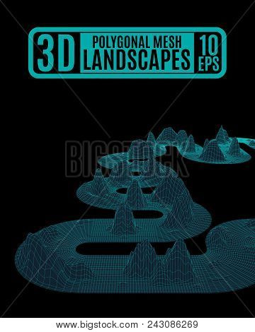 Abstract Green Neon Background Mountains Background Vector Stock