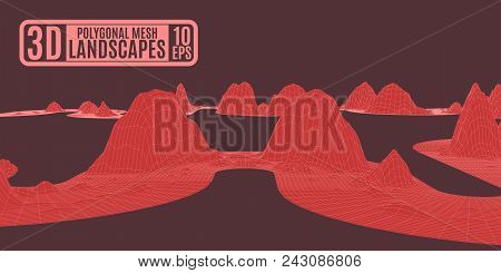 Red Polygonal Mountains On A Brown Background Vector Stock