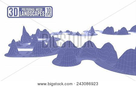 Purple Polygonal Mountains On A White Background Vector Stock
