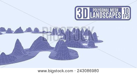Purple Meandering Polygonal Mountains On A Light Background Vector Stock