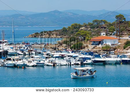 Lagonisi, Greece - July 25, 2016:  Summer Sithonia Coastline And Lagonisi Port View (halkidiki, Gree