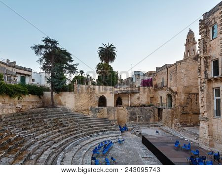 Lecce, Italy - June 07, 2018: Ancient Augustan Roman Theater In Lecce - Salento Main City, Puglia, I