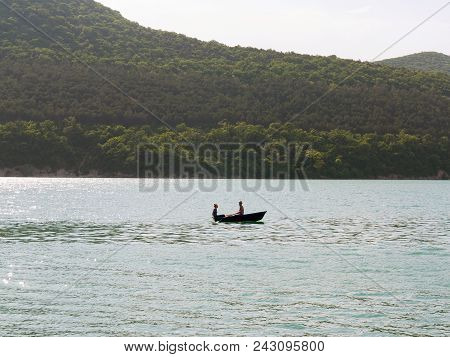 Abrau-durso - May 5, 2018: People Rest At The Mountain Lake Abrau. Abrau-durso, Krasnodar Region, Ru