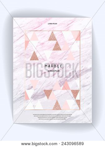 Marmoreal, Rock Shape . Marble Texture. Geometric Shapes. Bronze Polygonal Frame. Vector Illustratio