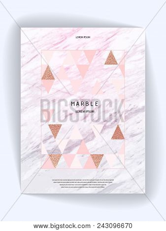 Marmoreal, Rock Shape . Marble Texture. Geometric Shapes. Bronze Polygonal Frame. Vector Illustratio