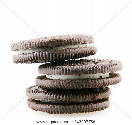 Pomorie, Bulgaria - May 28, 2018: Oreo Isolated On White Background. Oreo Is A Sandwich Cookie Consi