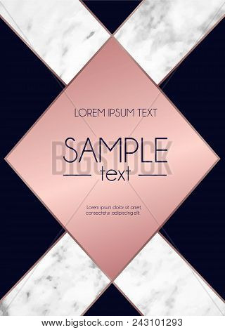 Absctract Background With Marble Texture, Pink Colors And Rose Gold Geometric Lines. Modern Design T