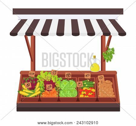 Vegetable Shop. Concept Of The Vegetable Market. Farm Grocery. Stand For Selling Vegetables. Parsley