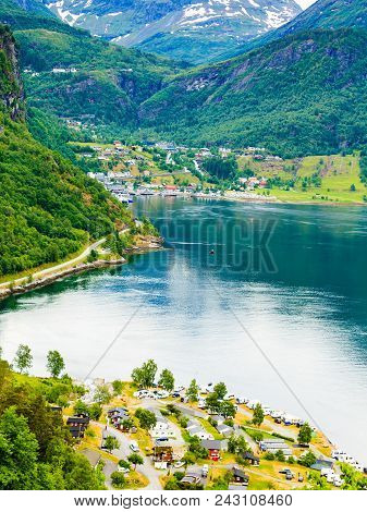 Geirangerfjord And Geiranger Village In Norway