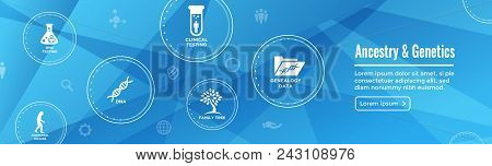 Ancestry / Genealogy Icon Set Web Banner With Family Tree Album, Family Record, Etc