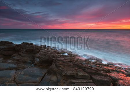Colorful Sunrise In Cantabric Sea,  Getaria, Gipuzkoa