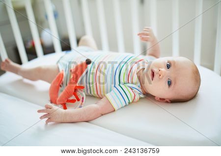 Newborn Baby Girl Playing With Colorful Toy