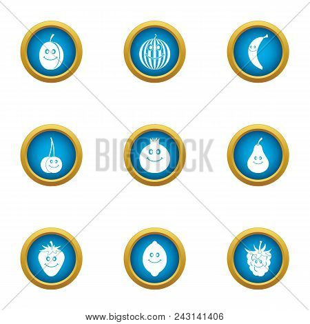 Fruit Stock Icons Set. Flat Set Of 9 Fruit Stock Vector Icons For Web Isolated On White Background