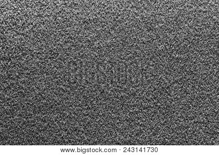 Gray Fleecy Material Texture. Black & White Detailed Fibers Fluffy Surface Background.