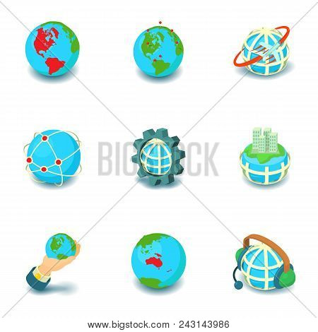 Terrestrial Globe Icons Set. Cartoon Set Of 9 Terrestrial Globe Vector Icons For Web Isolated On Whi