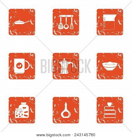 Cookhouse Icons Set. Grunge Set Of 9 Cookhouse Vector Icons For Web Isolated On White Background