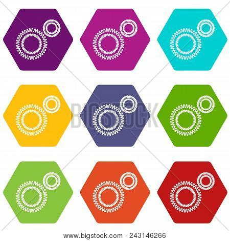 Mildew Virus Icons 9 Set Coloful Isolated On White For Web