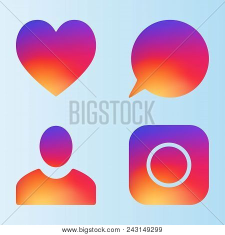 Smooth Color Gradient Icon Template Set Isolated On Blue Background. Vector Illustration For Your So