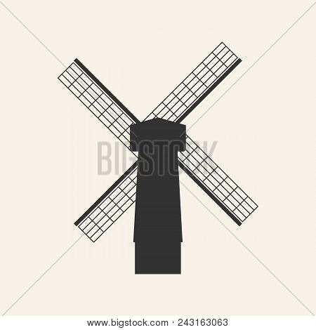 Windmill Dark Silhouette Isolated On Light Background