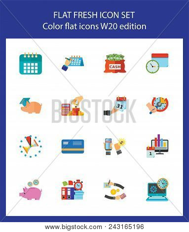 Icon Set Of Banking Signs. Time Is Money, Time Management, Deadline. Finance Concept. For Topics Lik