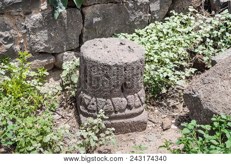 The Remains Of Columns In Ruins Of The Dir Aziz Synagogue, Built In The Byzantine Period, At The Beg