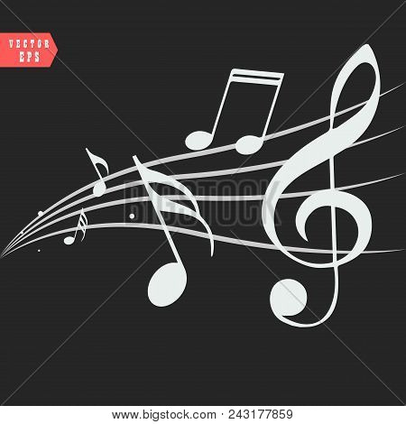 Ornamental Music Notes With Swirls On Black Background Eps 10