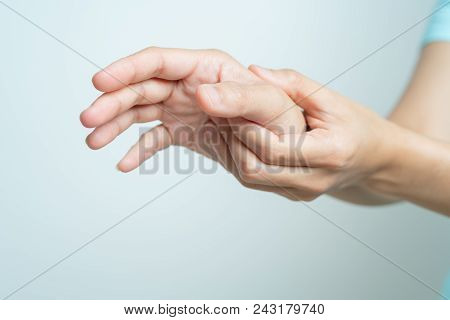 Woman Wrist Arm Pain. Office Syndrome Healthcare And Medicine Concept