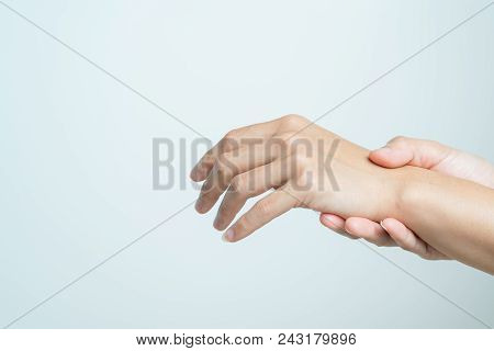 Woman Wrist Arm Pain. Office Syndrome Healthcare And Medicine Concept