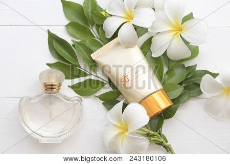 Natural Cosmetics For Skin Face Sunscreen Spf50 And Perfume Of Lifestyle Woman Relax Summer