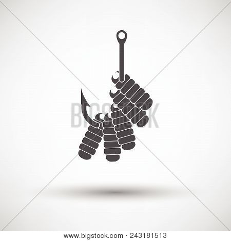 Icon Of Worm On Hook On Gray Background, Round Shadow. Vector Illustration.