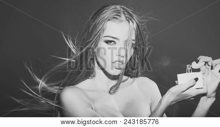 Sensual Woman Body. Portrait Of One Beautiful Young Sensual Woman With Long Hair Bright Make-up And 