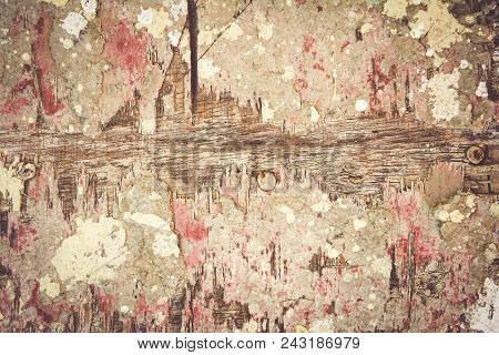 Abstract Paint Stain On Weathered Wooden Board