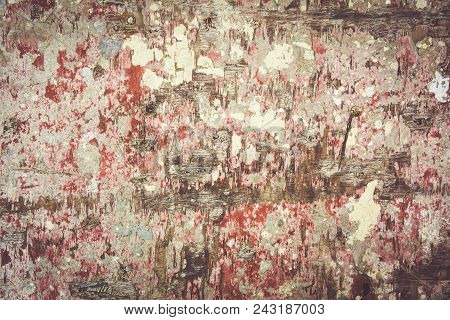 Abstract Paint Stain On Weathered Wooden Board