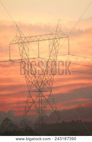 Street Light And Mountain Range Double Exposure