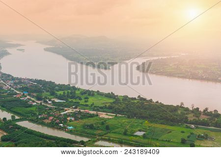 Beautiful Landscape In Daylight View From Skywalk At Wat Pha Tak Suea.