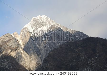 Mountain Called Amariana In The Carnic Alps With Snow