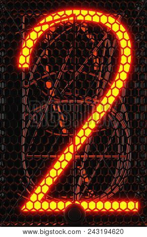 Nixie Tube Indicator, Lamp Gas-discharge Indicator Close-up. Number Two Of Retro. 3D Rendering