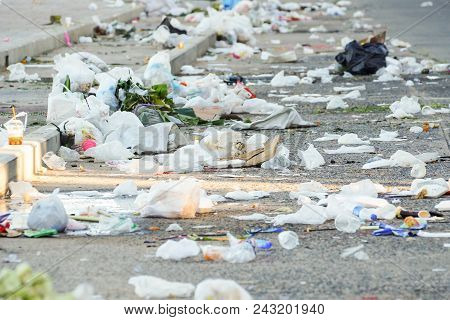 Road And Footpath Full Of Garbage / Dirty Street