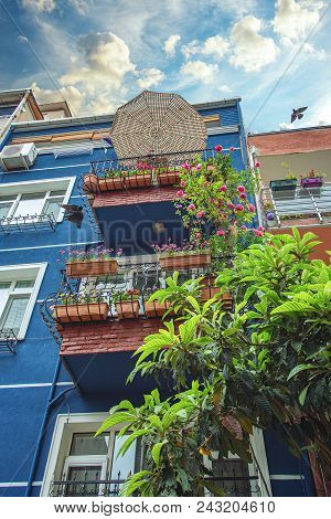 Beautiful Decoration Of Balcony In Kuzguncuk District With Flowers