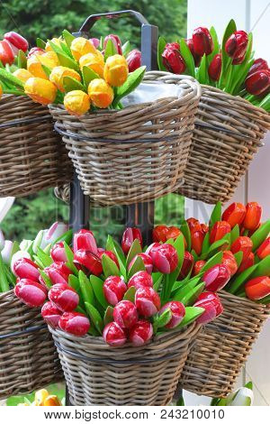 Wicker Basket Full Of Colour Spektrum Tulips