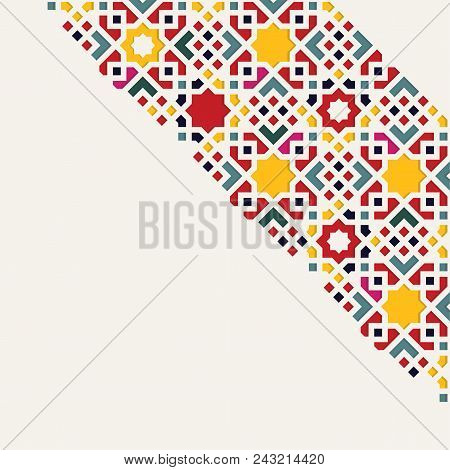 Islamic Greeting Card. Ramadan Mubarak Celebration Template With Arabic Geometric Traditional Patter
