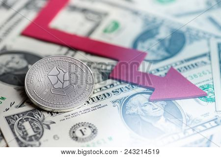 Shiny Silver Lisk Cryptocurrency Coin With Negative Chart Crash Baisse Falling Lost Deficit 3d Rende