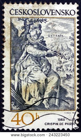 Czechoslovakia - Circa 1982: A Stamp Printed In Czechoslovakia Shows The Muse Euterpe Playing A Flut