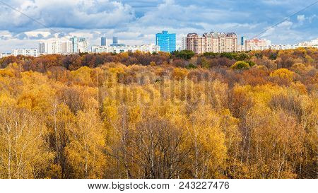 Above View Of Urban Timiryazevskiy Park And Residential District In Moscow City In Autumn