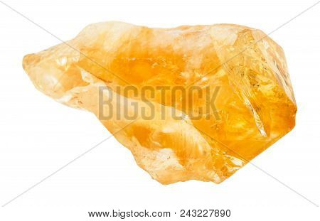 Macro Shooting Of Natural Rock Specimen - Rough Crystal Of Citrine (yellow Quartz) Gemstone Isolated