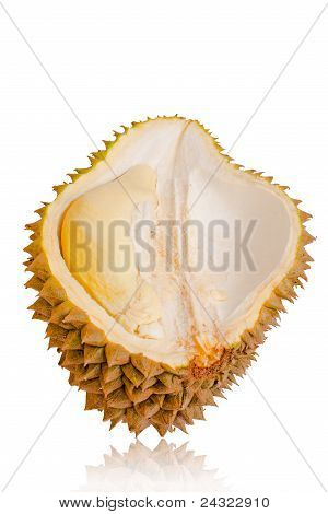 Zavřete z loupaných Durian izolovaných na bílém pozadí.