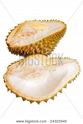 Zavřete z loupaných Durian izolovaných na bílém pozadí.