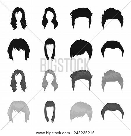 Mustache And Beard, Hairstyles Black, Monochrome Icons In Set Collection For Design. Stylish Haircut
