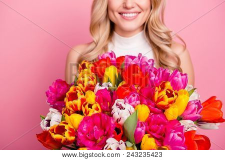 Cropped Portrait Of Half Face Pretty Wife Charming Girlfriend Positive Mother With Beaming Smile Hol